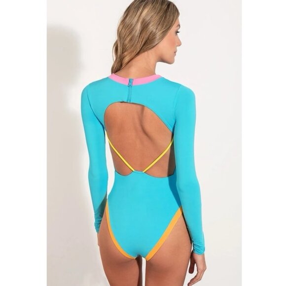 ONEONE x Free People Ophelia Surf One-Piece / Medium / Cockatoo Blue Neon Swim - Picture 3 of 7